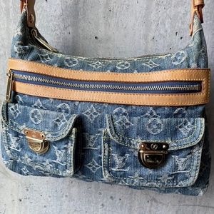 Louis Vuitton Monogram Denim Baggy PM Denim Leather Suede Blue